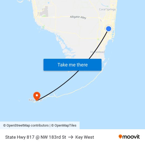 State Hwy 817 @ NW 183rd St to Key West map