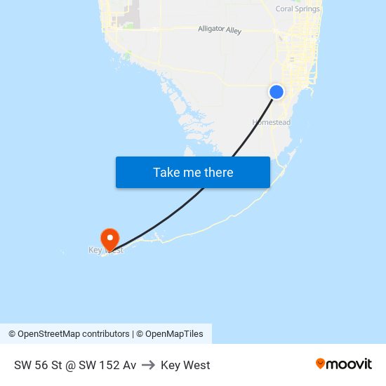 SW 56 St @ SW 152 Av to Key West map