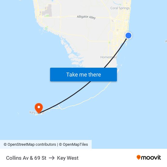 Collins Av & 69 St to Key West map