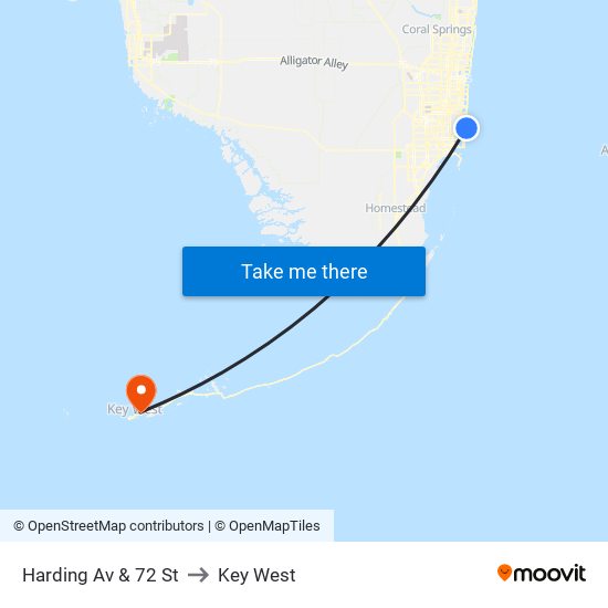 Harding Av & 72 St to Key West map