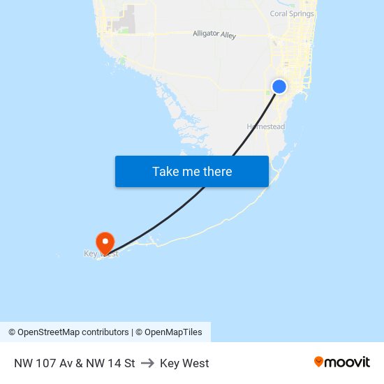 NW 107 Av & NW 14 St to Key West map