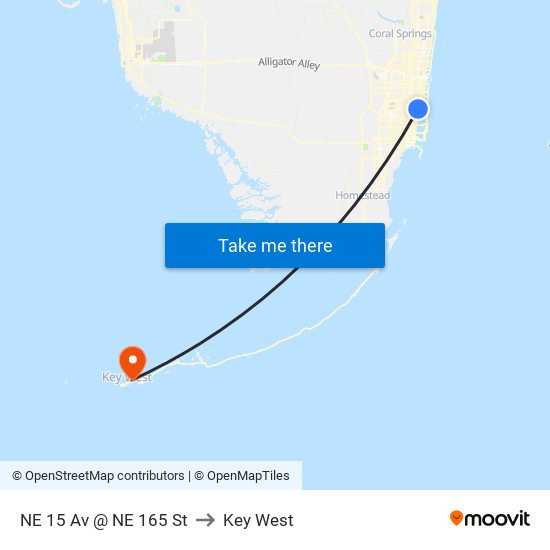 NE 15 Av @ NE 165 St to Key West map