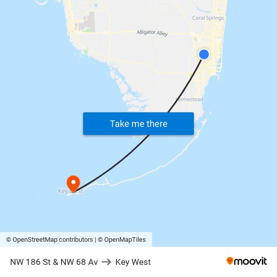 NW 186 St & NW 68 Av to Key West map