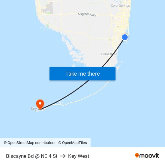 Biscayne Bd @ NE 4 St to Key West map