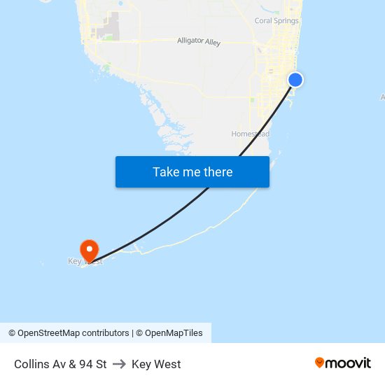 Collins Av & 94 St to Key West map