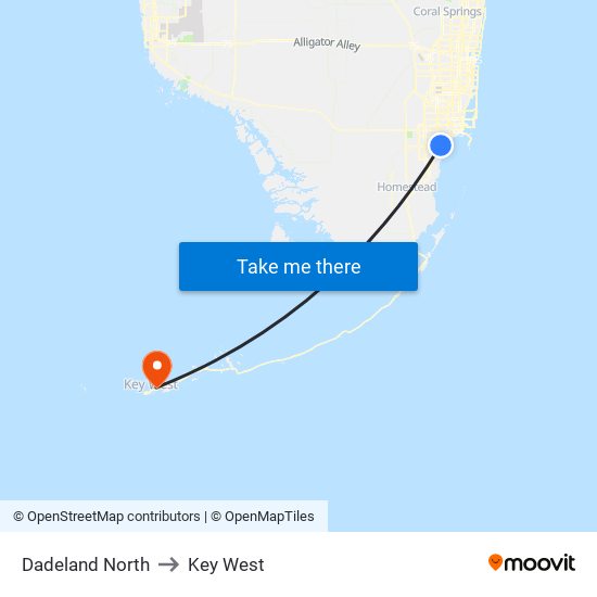 Dadeland North to Key West map