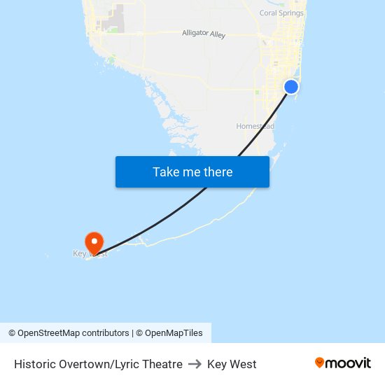 Historic Overtown/Lyric Theatre to Key West map