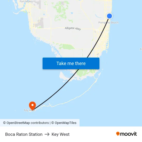 Boca Raton Station to Key West map