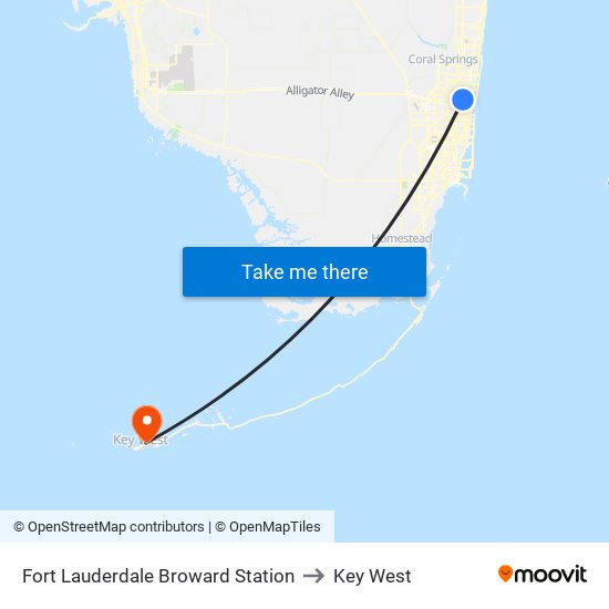 Fort Lauderdale Broward Station to Key West map