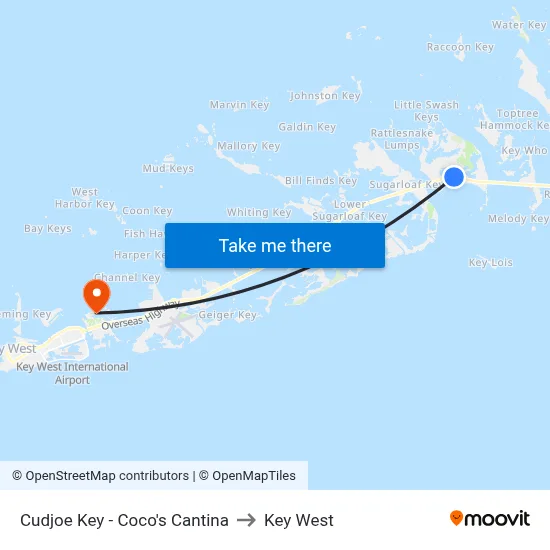 Cudjoe Key - Coco's Cantina to Key West map