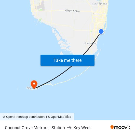Coconut Grove Metrorail Station to Key West map