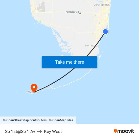 Se 1st@Se 1 Av to Key West map