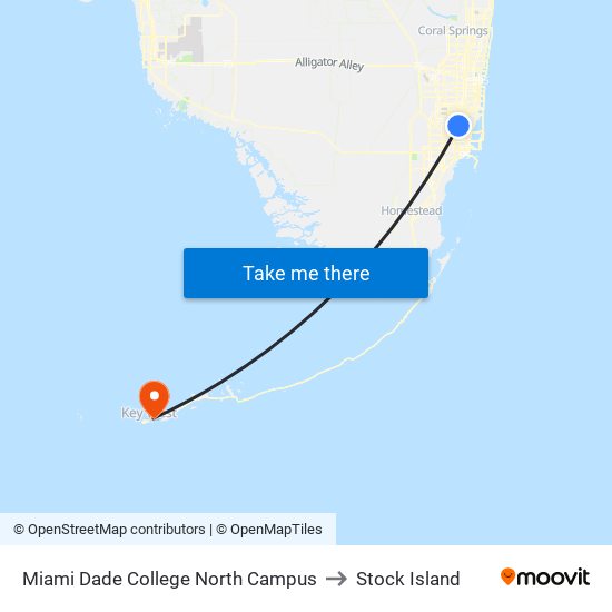 Miami Dade College North Campus to Stock Island map