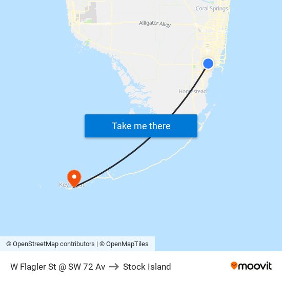 W Flagler St @ SW 72 Av to Stock Island map