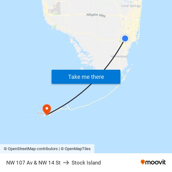 NW 107 Av & NW 14 St to Stock Island map