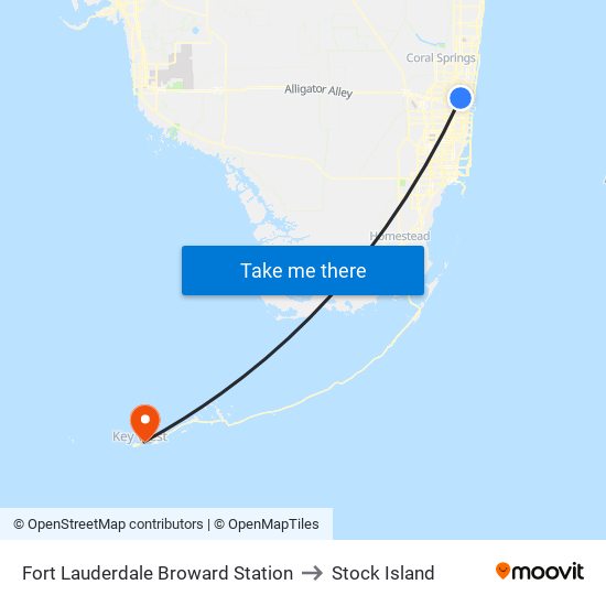 Fort Lauderdale Broward Station to Stock Island map