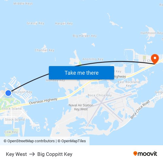 Key West to Big Coppitt Key map