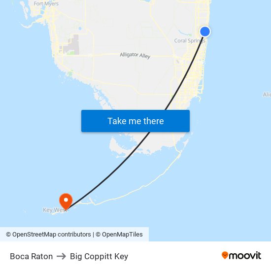 Boca Raton to Big Coppitt Key map