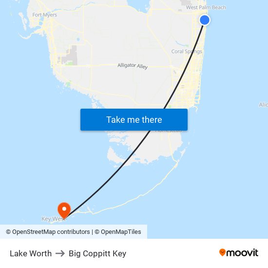 Lake Worth to Big Coppitt Key map