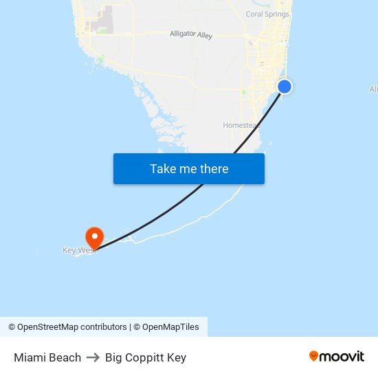 Miami Beach to Big Coppitt Key map