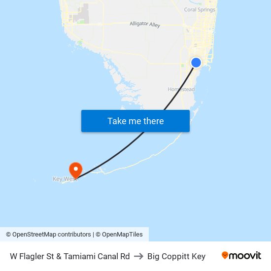 W Flagler St & Tamiami Canal Rd to Big Coppitt Key map