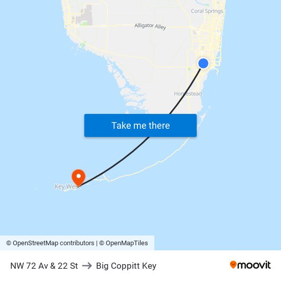 NW 72 Av & 22 St to Big Coppitt Key map