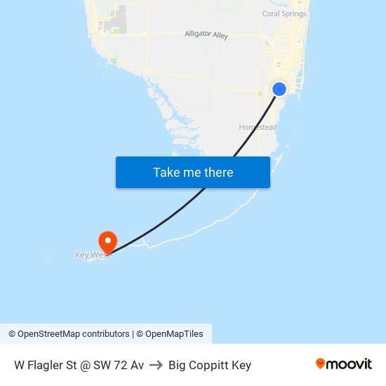 W Flagler St @ SW 72 Av to Big Coppitt Key map