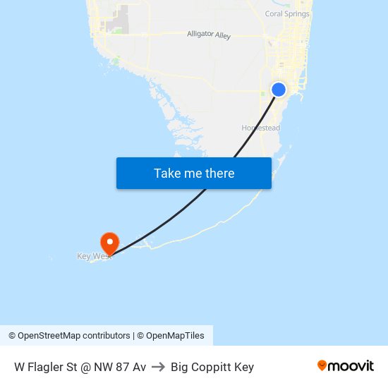 W Flagler St @ NW 87 Av to Big Coppitt Key map