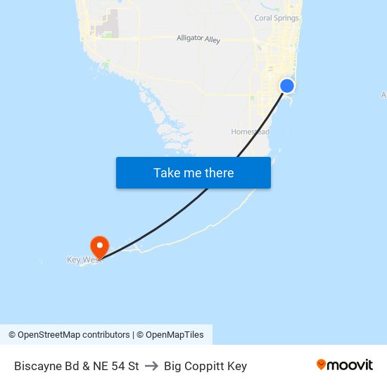 Biscayne Bd & NE 54 St to Big Coppitt Key map
