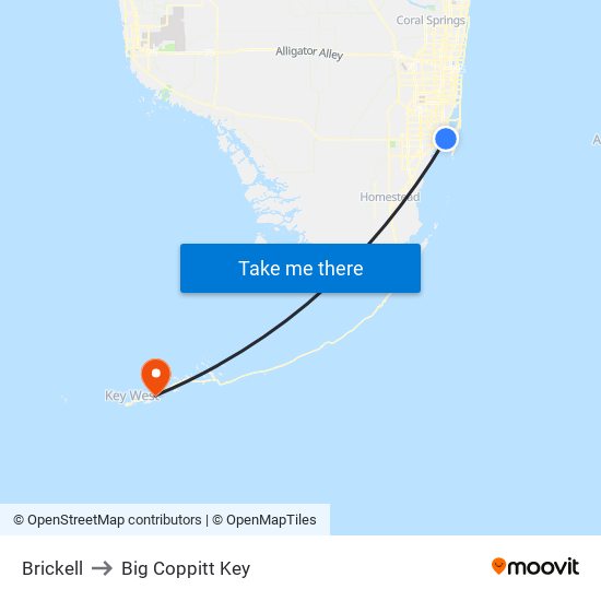 Brickell to Big Coppitt Key map
