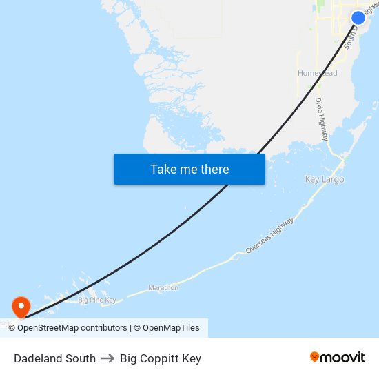 Dadeland South to Big Coppitt Key map