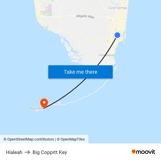 Hialeah to Big Coppitt Key map