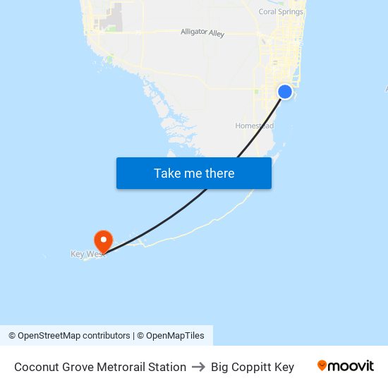 Coconut Grove Metrorail Station to Big Coppitt Key map