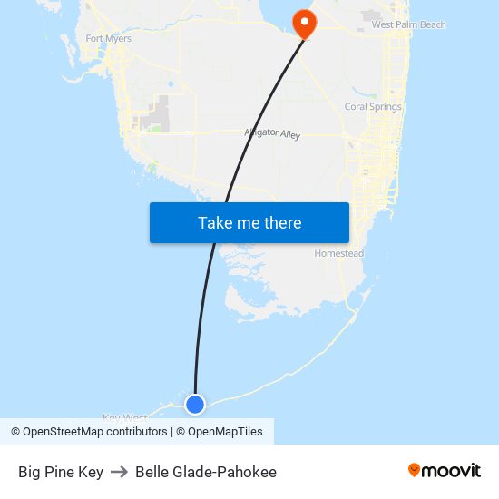 Big Pine Key to Belle Glade-Pahokee map