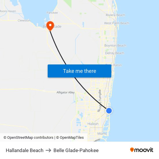 Hallandale Beach to Belle Glade-Pahokee map