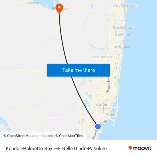 Kendall-Palmetto Bay to Belle Glade-Pahokee map