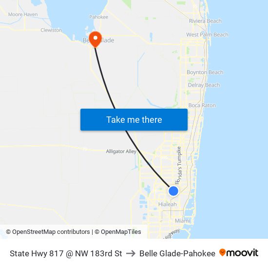 State Hwy 817 @ NW 183rd St to Belle Glade-Pahokee map