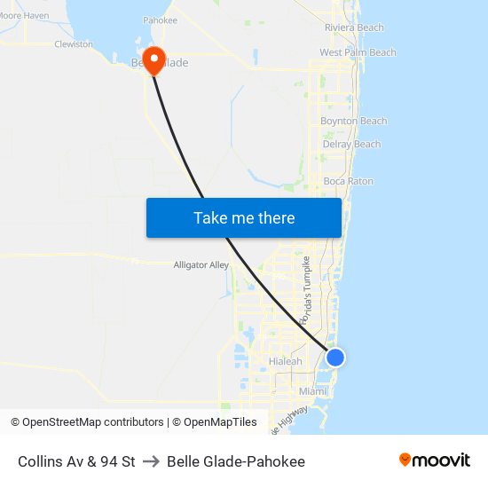 Collins Av & 94 St to Belle Glade-Pahokee map