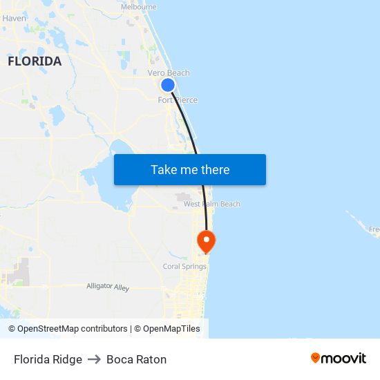 Florida Ridge to Boca Raton map
