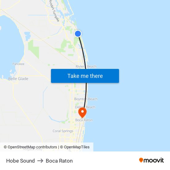 Hobe Sound to Boca Raton map