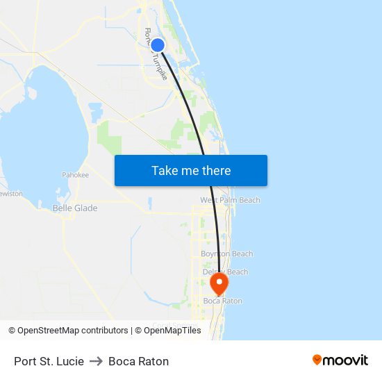 Port St. Lucie to Boca Raton map