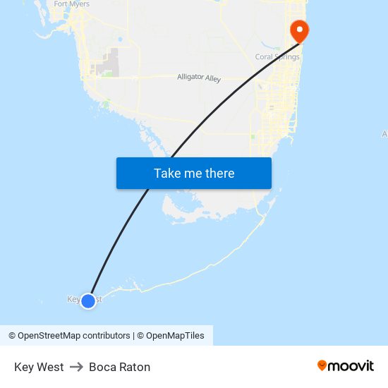 Key West to Boca Raton map