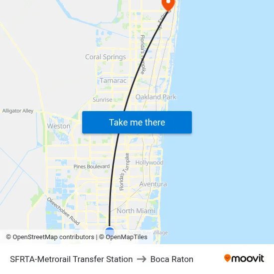 SFRTA-Metrorail Transfer Station to Boca Raton map
