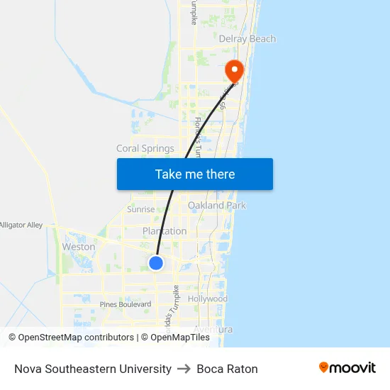 Nova Southeastern University to Boca Raton map