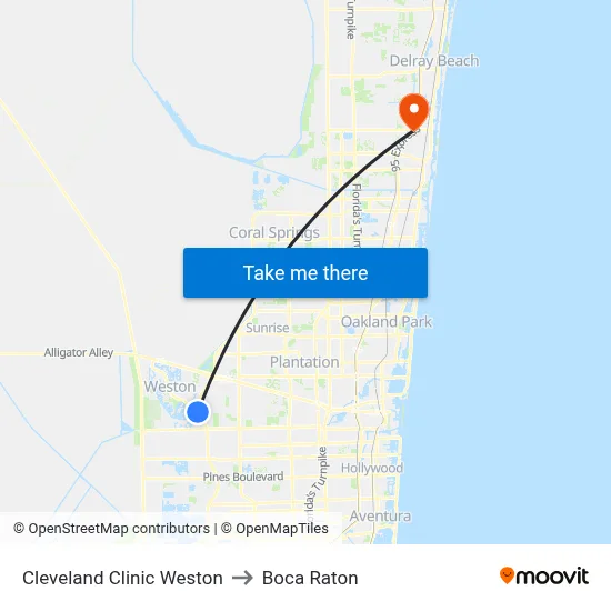 Cleveland Clinic Weston to Boca Raton map