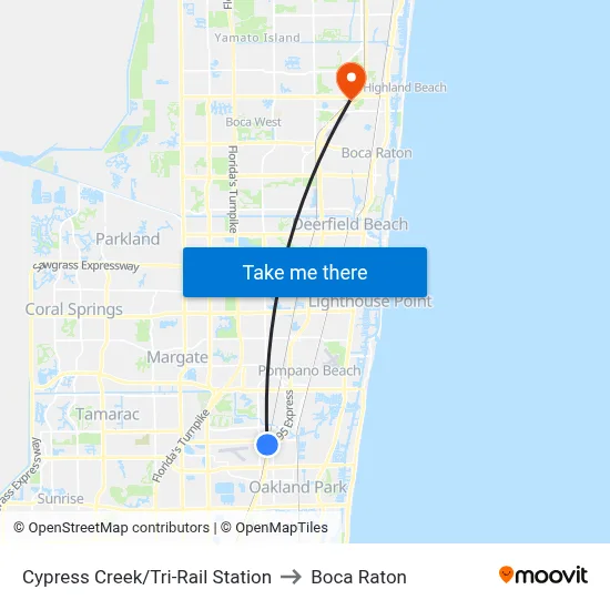 Cypress Creek/Tri-Rail Station to Boca Raton map