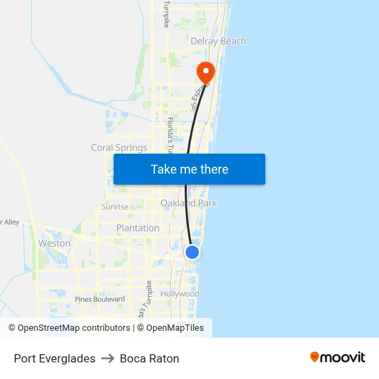 Port Everglades to Boca Raton map