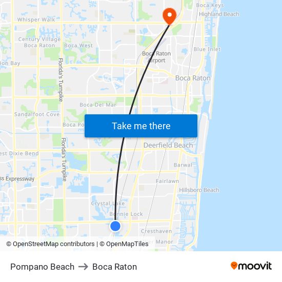 Pompano Beach to Boca Raton map