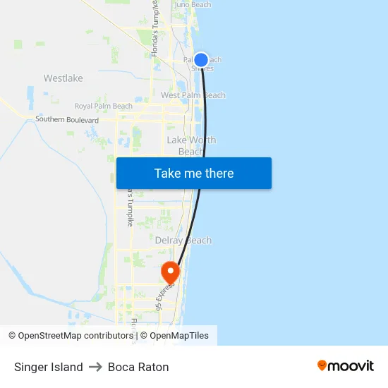 Singer Island to Boca Raton map