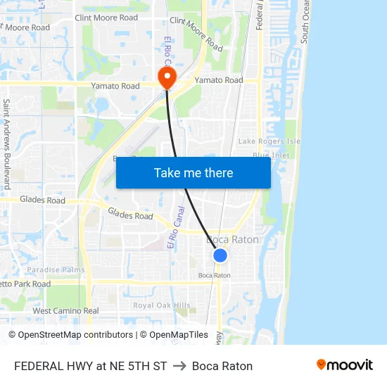 FEDERAL HWY at  NE 5TH ST to Boca Raton map